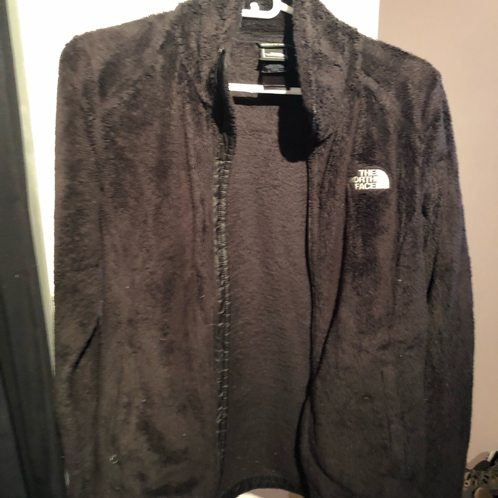 North face fuzzy black jacket